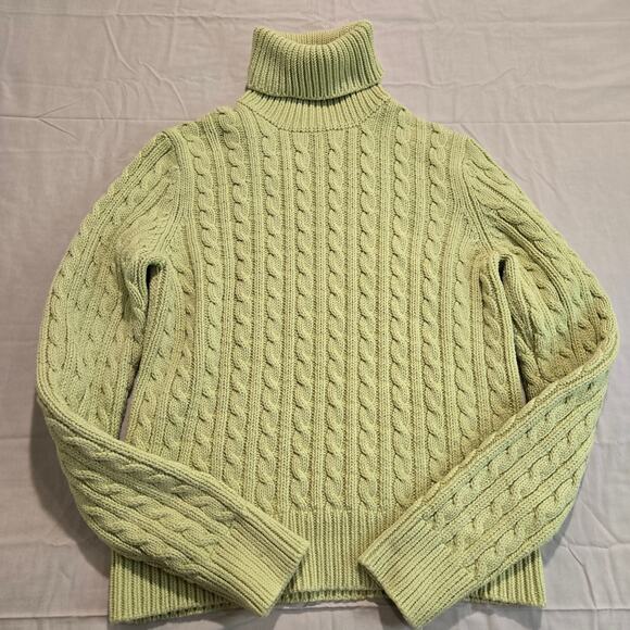 Ann Taylor Sweaters - VTG Ann Taylor Lime Green Cable Knit Turtleneck Sweater Size L